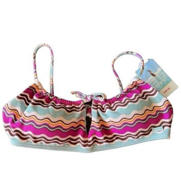 Roxy Pink Green Pale Dogwood Flowy Mood Bralette Bikini Top Large NWT - Picture 1 of 9